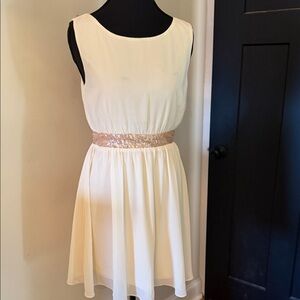 Francesca's Collections Cream Midi Dress with Sequin Gold Waistband